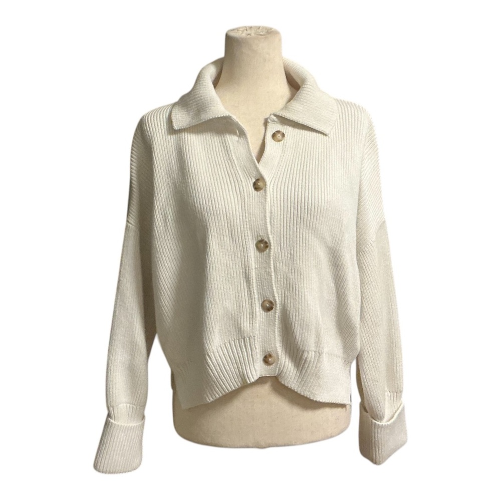 Abercrombie & Fitch Cream Ribbed Button-Front Cardigan | Sz L